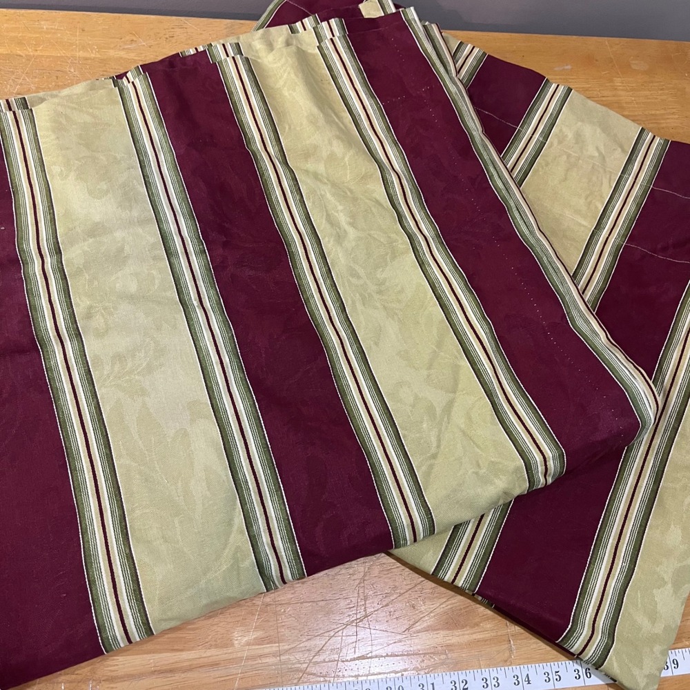 Vtg Waverly Classics Striped Damask Lined Curtain Panels 49x86 Burgundy Sage